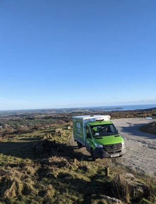 An Asda van in Carloggas Downs, Cornwall